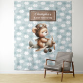 Schattige Teddy Bear Pilot Baby shower Achtergrond Wandkleed (In situ)