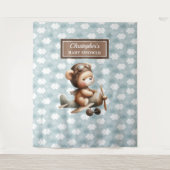 Schattige Teddy Bear Pilot Baby shower Achtergrond Wandkleed (Voorkant)