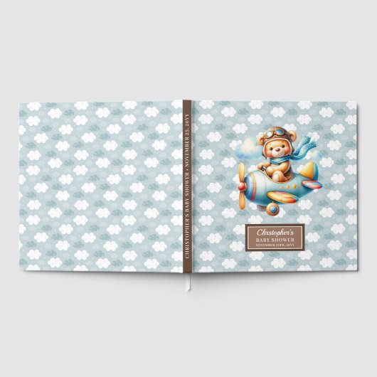 Schattige Teddy Bear Pilot Baby shower gastenboek (Volledig)