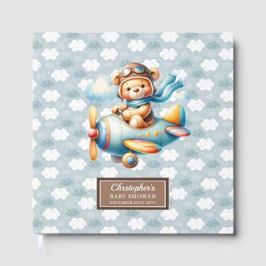 Schattige Teddy Bear Pilot Baby shower gastenboek (Voorkant)