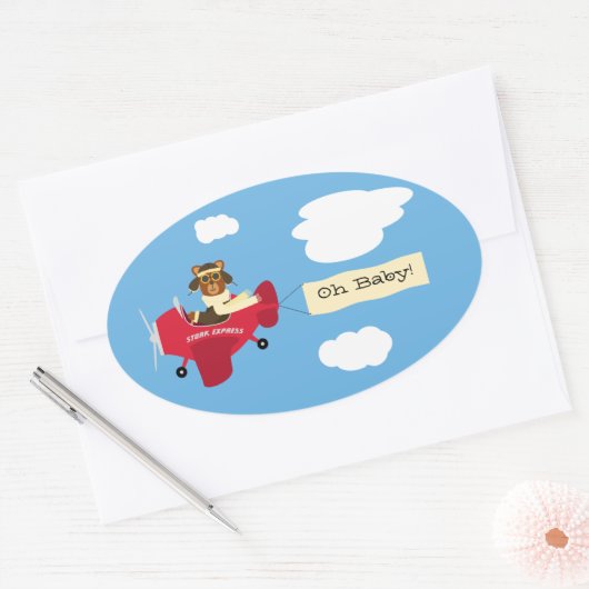 Schattige  Teddy Bear Pilot Genderneutraal Ovale Sticker (Envelop)