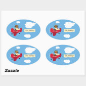 Schattige  Teddy Bear Pilot Genderneutraal Ovale Sticker (Vel)