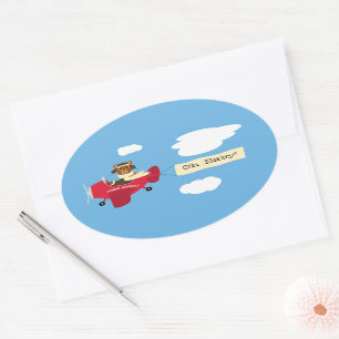 Schattige  Teddy Bear Pilot Genderneutraal Ovale Sticker