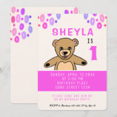 Schattige Teddy Bear Roze Meisje 1e Verjaardagsfee Kaart (Voorkant / Achterkant)