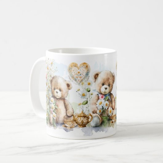 Schattige Teddy Bear Tea Party Bloemen Mok (Voorkant links)