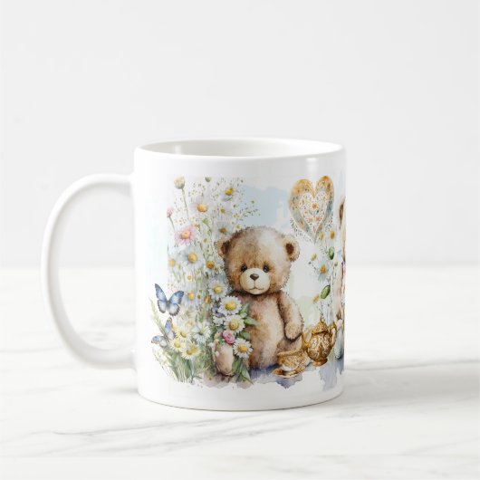Schattige Teddy Bear Tea Party Bloemen Mok (Links)