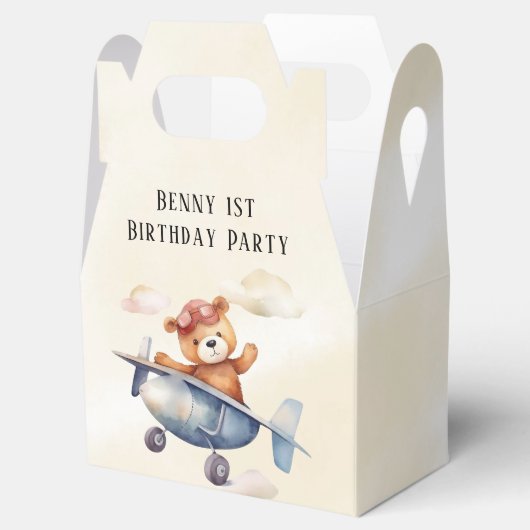 Schattige Teddy Bear Vliegtuig 1e Verjaardagsfeest Bedankdoosjes (Geopend)
