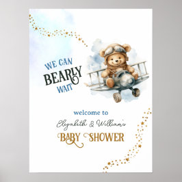 Schattige Teddy Bear Vliegtuig Baby Jongensdouche Poster