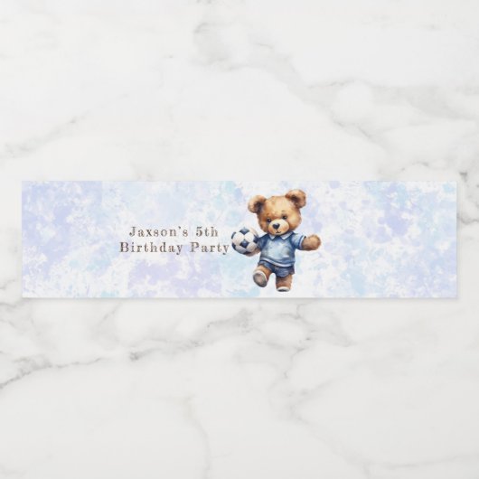 Schattige Teddy Bear Voetbal Verjaardagsfeest Waterfles Etiket (Enkel label)
