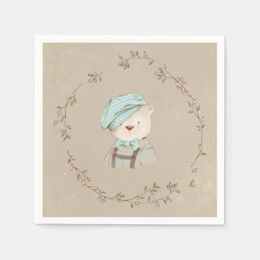 Schattige Teddy Bear Whimsy  Hand getekend Servet (Voorkant)