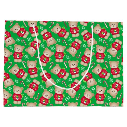 Schattige Teddy Bears Candy Canes Rood Groen Kerst Groot Cadeauzakje (Achterkant)