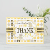 Schattige Teddy Bears Dank je wel Gele kaart (Staand voorkant)