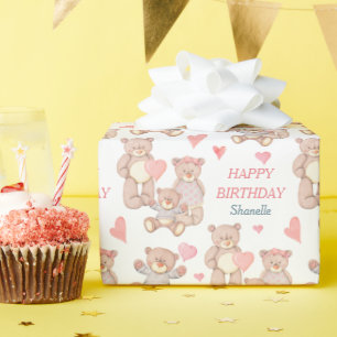 Schattige Teddy Bears Happy Bithday Cadeaupapier