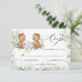 Schattige Teddy Bears High Tea Party Twins Baby sh RSVP Kaartje (Staand voorkant)