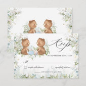 Schattige Teddy Bears High Tea Party Twins Baby sh RSVP Kaartje (Voorkant / Achterkant)