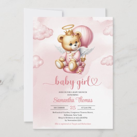 Schattige Teddy beer engel heteluchtballon meisje Kaart (Voorkant)