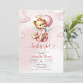 Schattige Teddy beer engel heteluchtballon meisje Kaart (Staand voorkant)