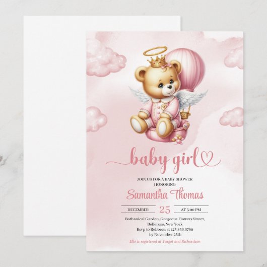 Schattige Teddy beer engel heteluchtballon meisje Kaart (Voorkant / Achterkant)