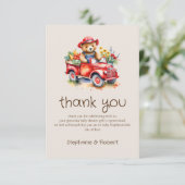 Schattige Teddy Lokaal Gegroeid Baby shower Rood P Bedankkaart (Staand voorkant)