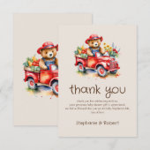 Schattige Teddy Lokaal Gegroeid Baby shower Rood P Bedankkaart (Voorkant / Achterkant)