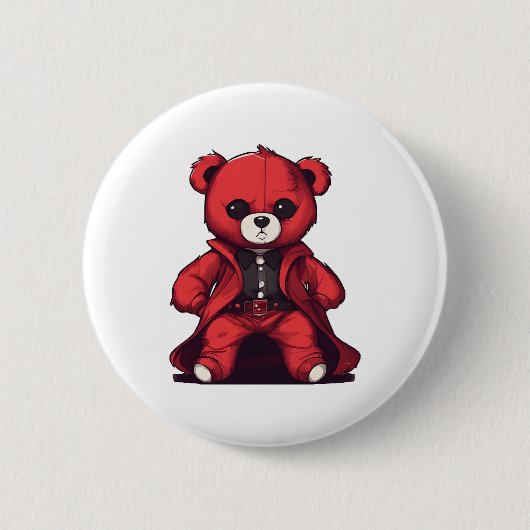 Schattige teddy rode jongen ronde button 5,7 cm (Voorkant)