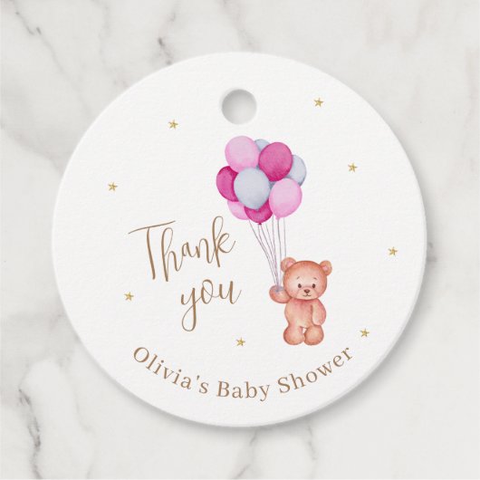 Schattige Teddy Roze Ballon Dank u Baby shower Bedankjes Labels (Voorkant)