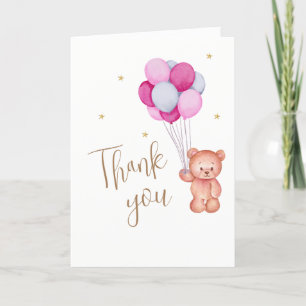 Schattige Teddy Roze Ballon Dank u Baby shower Bedankkaart