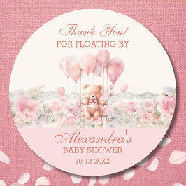 Schattige Teddy Roze Meisje Baby shower Dank u Ronde Sticker