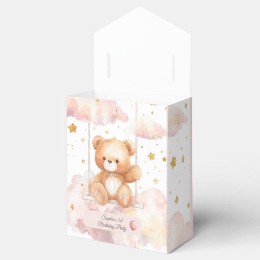 Schattige teddybeer 1e verjaardag bedankdoosjes (Geopend)