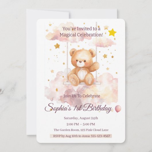 Schattige teddybeer 1e verjaardag - Custom Kaart (Voorkant)