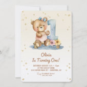 Schattige teddybeer 1e verjaardag kaart (Voorkant)