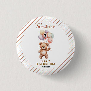 Schattige teddybeer 1e verjaardag   Zoete beer  Ronde Button 3,2 Cm