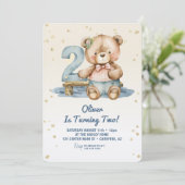 Schattige teddybeer 2e verjaardag kaart (Staand voorkant)