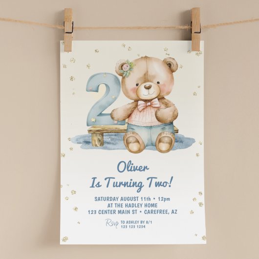 Schattige teddybeer 2e verjaardag kaart