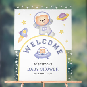 Schattige teddybeer astronaut baby shower welkom acryl bord