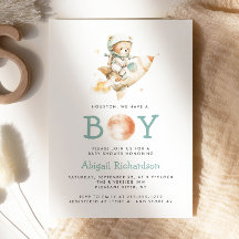 Schattige teddybeer astronaut jongen babyshower