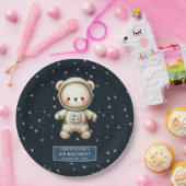Schattige Teddybeer Astronaut Papier Borden Custom Papieren Bordje (Feest)