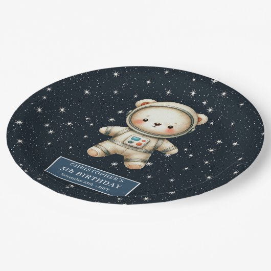 Schattige Teddybeer Astronaut Papier Borden Custom Papieren Bordje (Gekanteld)