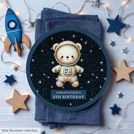 Schattige Teddybeer Astronaut Papier Borden Custom Papieren Bordje