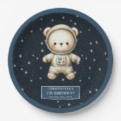 Schattige Teddybeer Astronaut Papier Borden Custom Papieren Bordje (Voorkant)