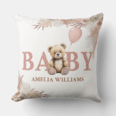Schattige teddybeer baby meisje kinderkamer roze b kussen (Voorkant)