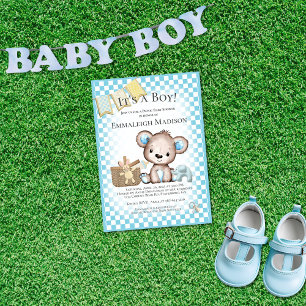 Schattige teddybeer baby picknick blauwe baby show kaart
