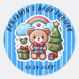 Schattige Teddybeer Baby shower Classic Ronde Stic Sticker
