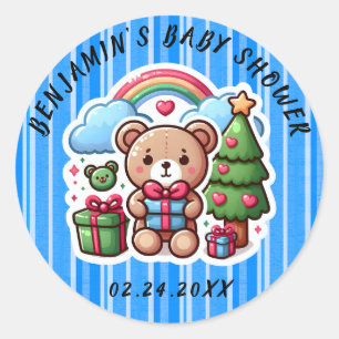 Schattige Teddybeer Baby shower Classic Ronde Stic Sticker