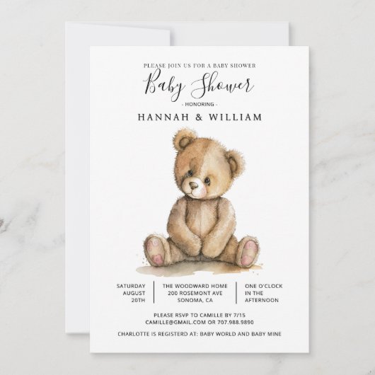 Schattige teddybeer baby shower kaart (Voorkant)