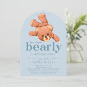 Schattige teddybeer Baby shower uitnodiging (Staand voorkant)