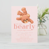 Schattige teddybeer Baby shower uitnodiging (Staand voorkant)