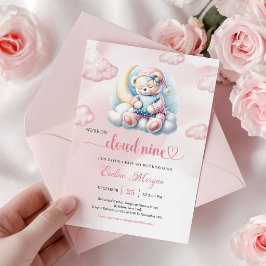Schattige Teddybeer Baby Shower Uitnodiging Cloud 