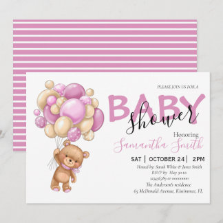 schattige teddybeer Baby Shower Uitnodigingen