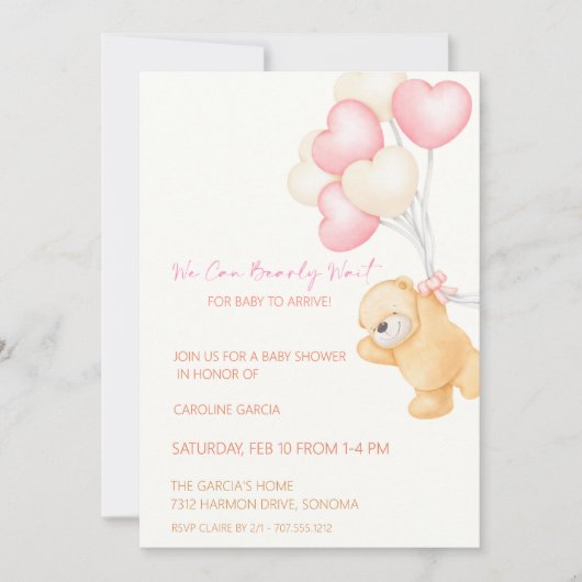 Schattige teddybeer & ballon Baby shower Kaart (Voorkant)